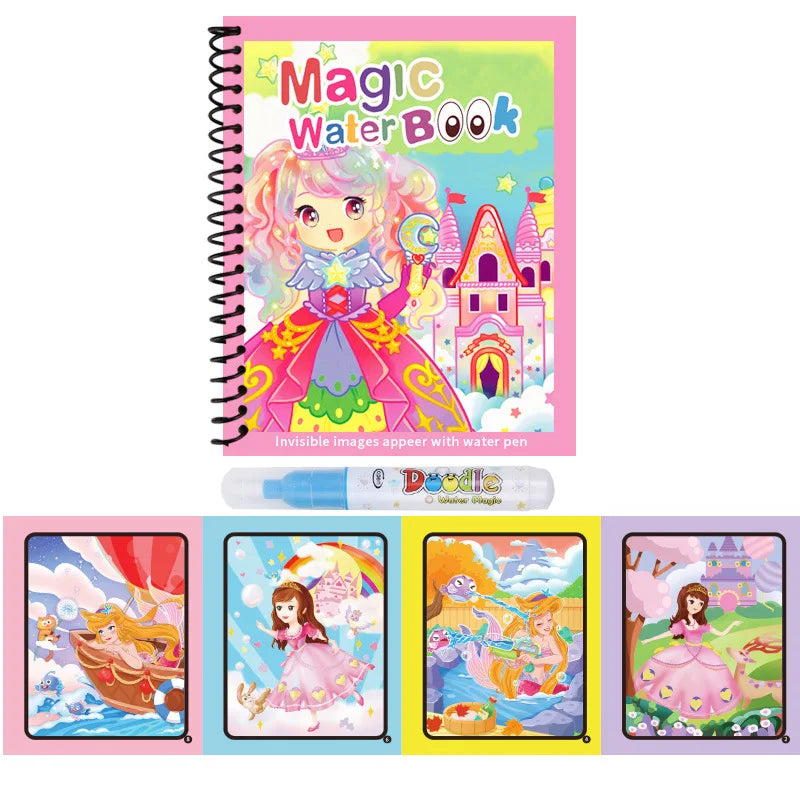 Magic Water Coloring Books for Kids with Refillable Pen – Montessori Drawing Toy Early Education Art Set