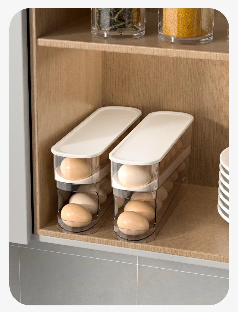 Sliding Egg Holder for Refrigerator – Auto-Rolling Egg Tray Organizer with 18-Slot Storage Rack