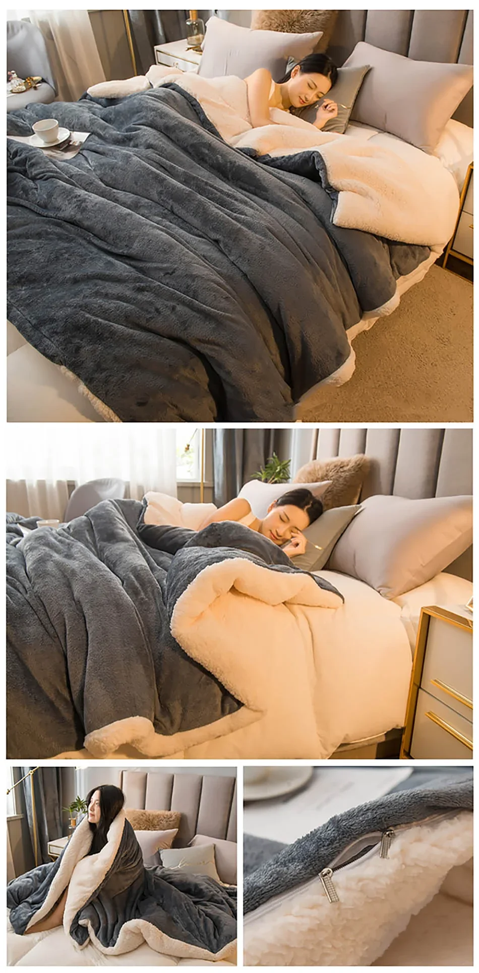 Premium Wool Throw Blanket – Double-Sided Warm Winter Duvet Cover for Bed, Sofa & Camping