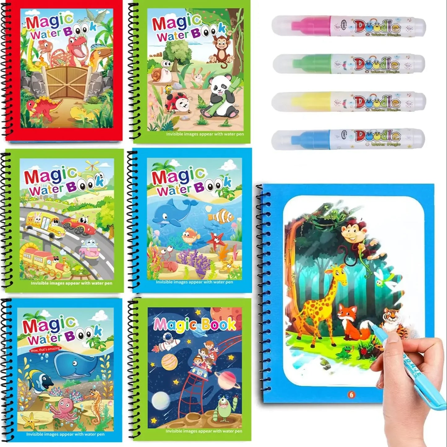 Magic Water Coloring Books for Kids with Refillable Pen – Montessori Drawing Toy Early Education Art Set
