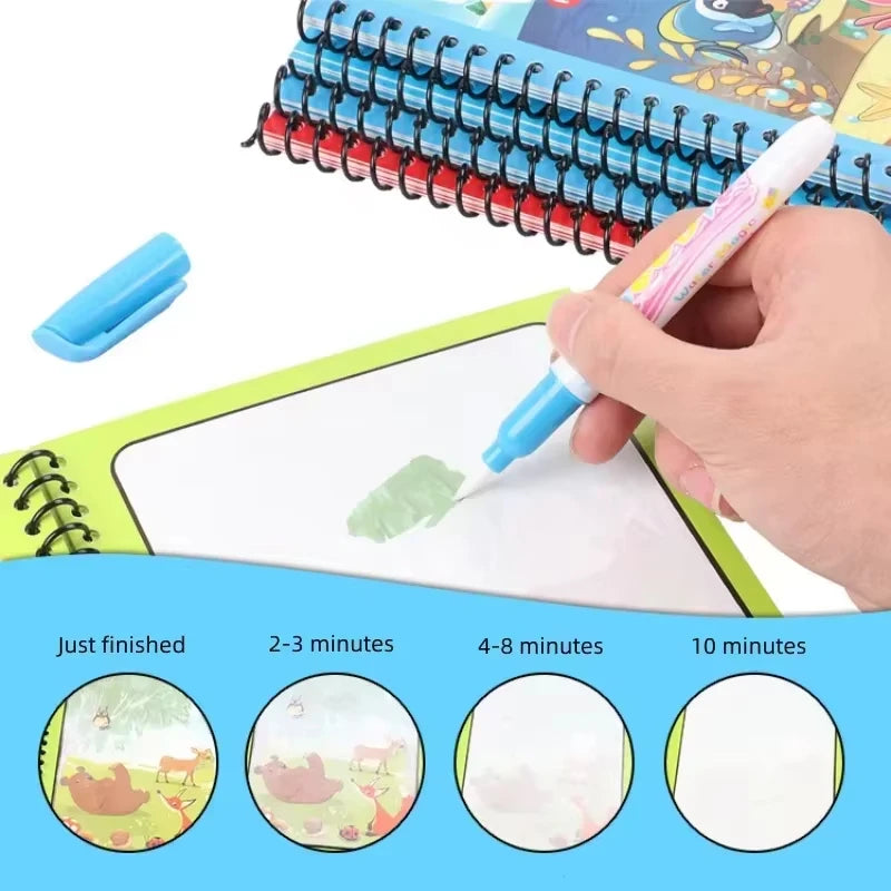 Magic Water Coloring Books for Kids with Refillable Pen – Montessori Drawing Toy Early Education Art Set