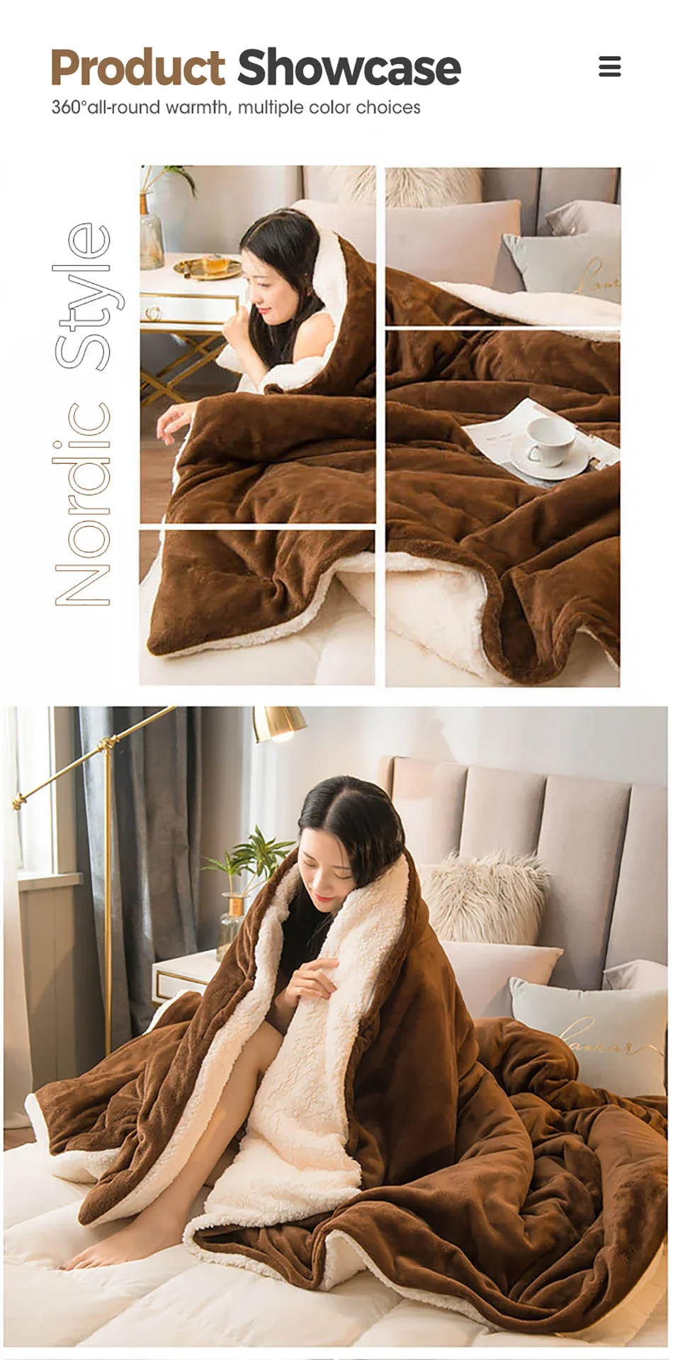 Premium Wool Throw Blanket – Double-Sided Warm Winter Duvet Cover for Bed, Sofa & Camping