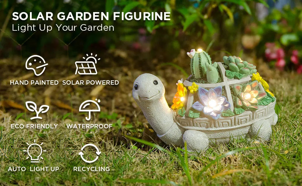Solar Turtle Garden Outdoor Decor With Succulent Led Lights Solar Garden Statues Turtle Figurine For Yard Patio Balcony Backyard
