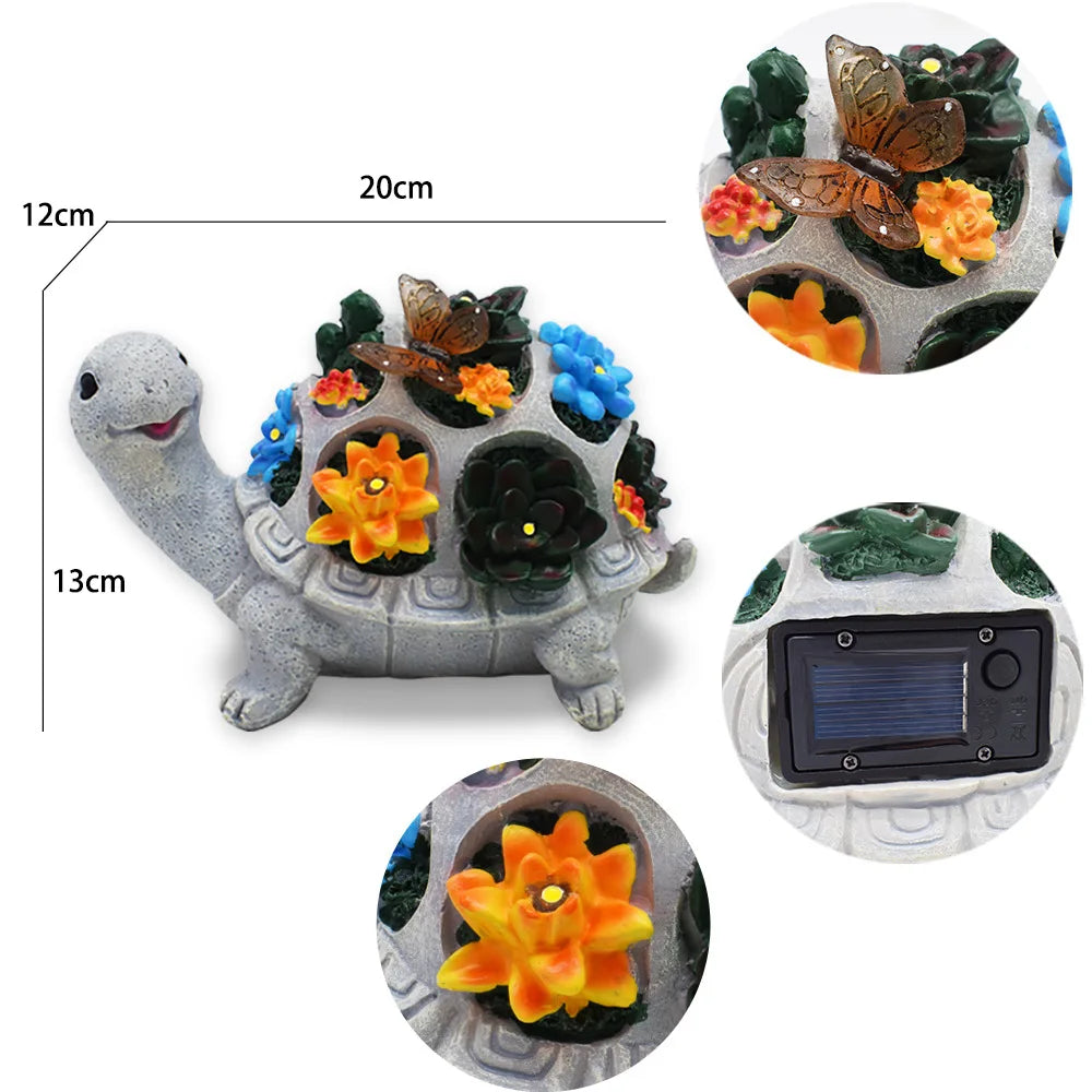 Solar Turtle Garden Outdoor Decor With Succulent Led Lights Solar Garden Statues Turtle Figurine For Yard Patio Balcony Backyard