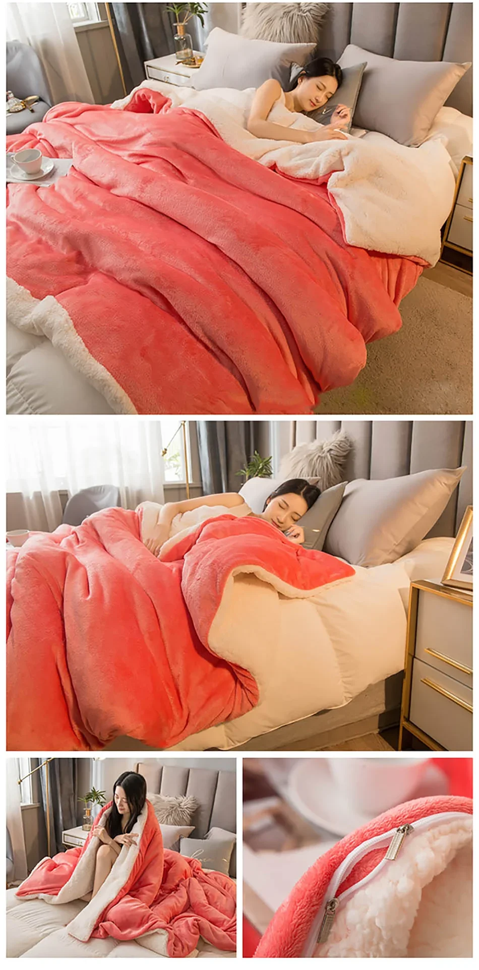 Luxury Wool Throw Blanket – Double Sided Warm Winter Blanket Queen Duvet Cover for Bed Sofa Camping