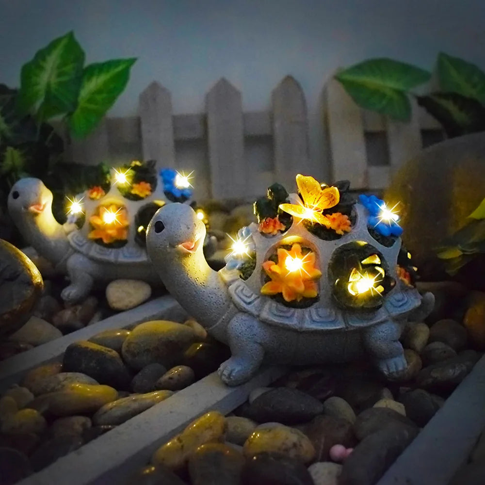 Solar Turtle Garden Outdoor Decor With Succulent Led Lights Solar Garden Statues Turtle Figurine For Yard Patio Balcony Backyard
