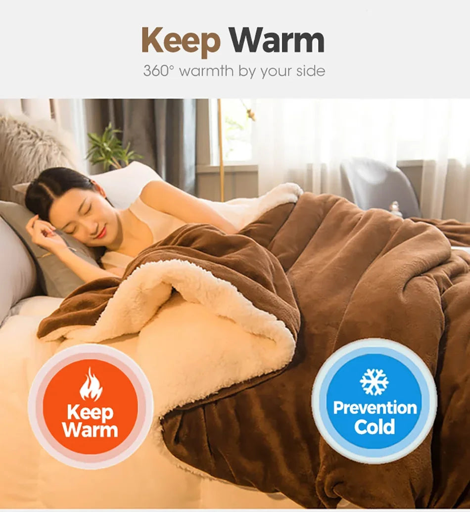 Luxury Wool Throw Blanket – Double Sided Warm Winter Blanket Queen Duvet Cover for Bed Sofa Camping