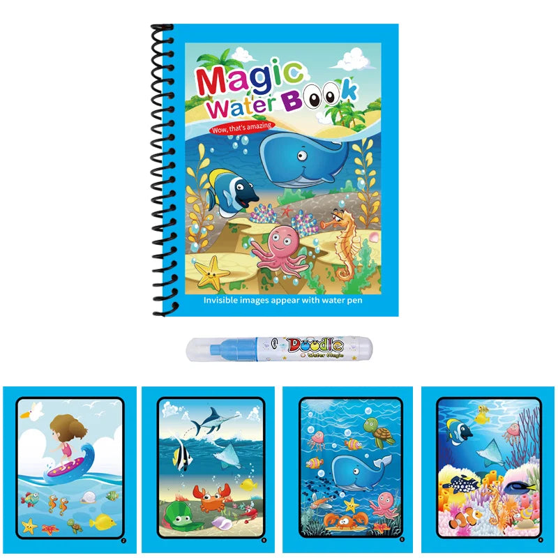 Magic Water Coloring Books for Kids with Refillable Pen – Montessori Drawing Toy Early Education Art Set
