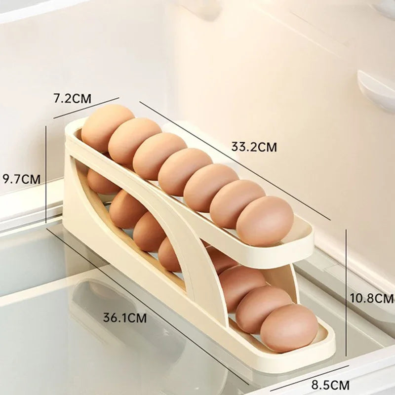 Sliding Egg Holder for Refrigerator – Auto-Rolling Egg Tray Organizer with 18-Slot Storage Rack