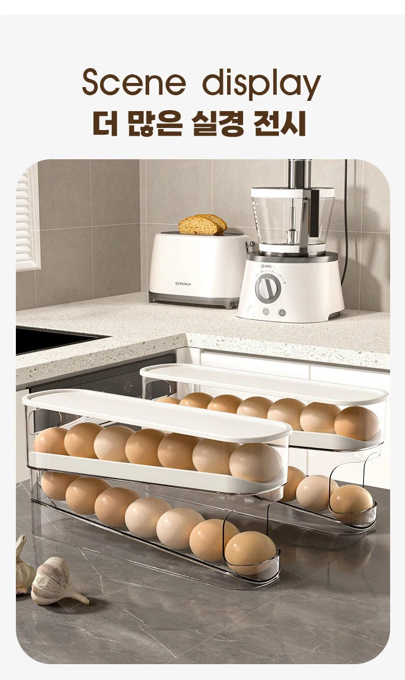 Sliding Egg Holder for Refrigerator – Auto-Rolling Egg Tray Organizer with 18-Slot Storage Rack