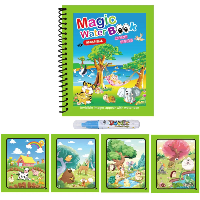Magic Water Coloring Books for Kids with Refillable Pen – Montessori Drawing Toy Early Education Art Set