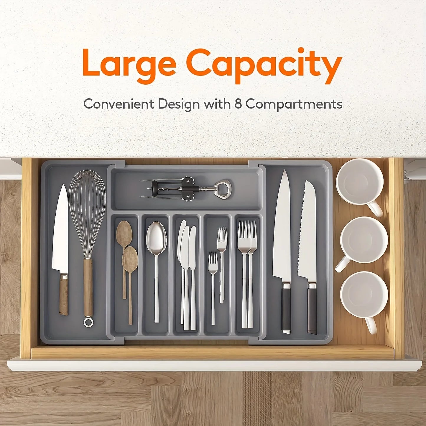 Adjustable Drawer Organizer for Kitchen Utensils & Flatware – Expandable Cutlery & Tableware Divider