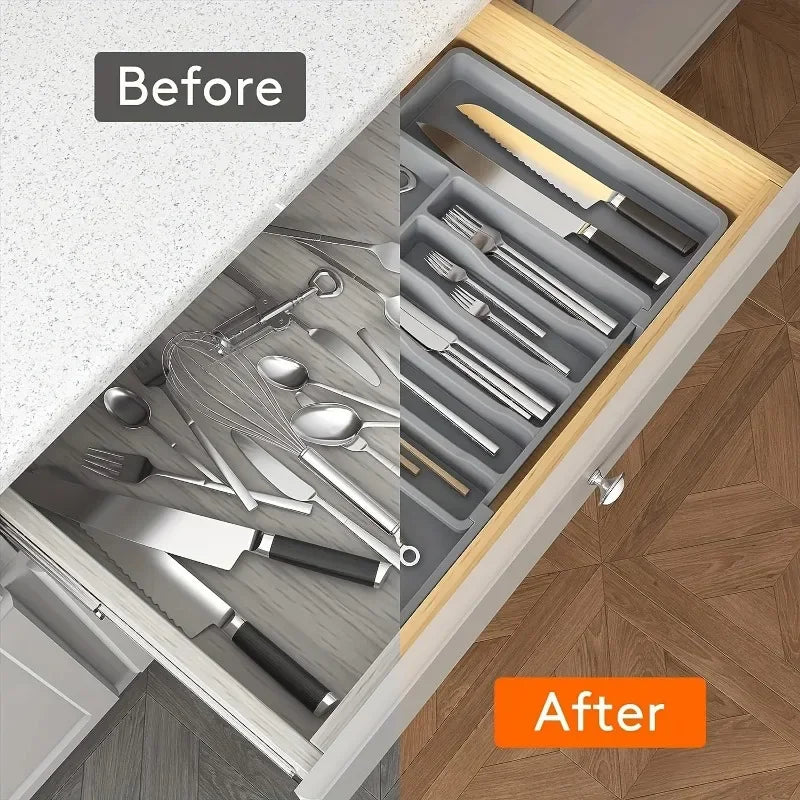 Adjustable Drawer Organizer for Kitchen Utensils & Flatware – Expandable Cutlery & Tableware Divider