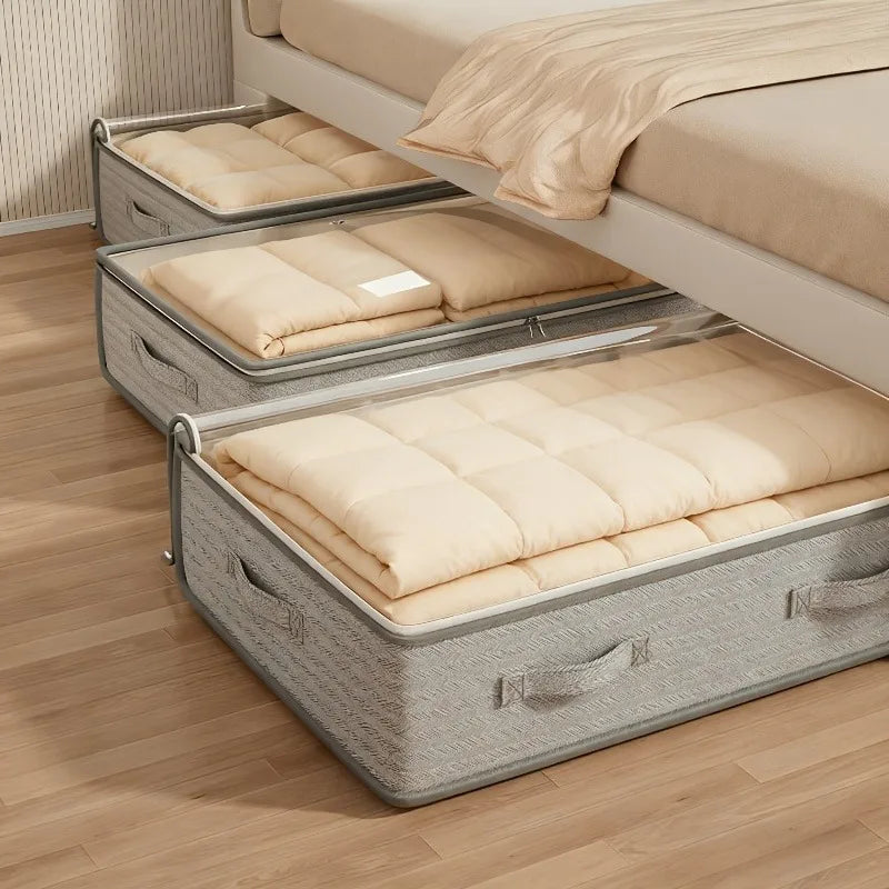 Large Under-Bed Storage Boxes – Stackable Non-Woven Fabric Clothes Organizer Bins for Bedroom Wardrobe