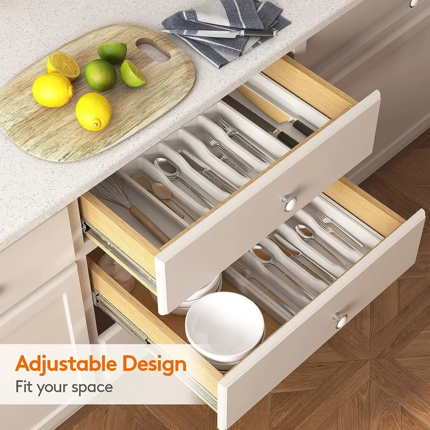 Adjustable Drawer Organizer for Kitchen Utensils & Flatware – Expandable Cutlery & Tableware Divider