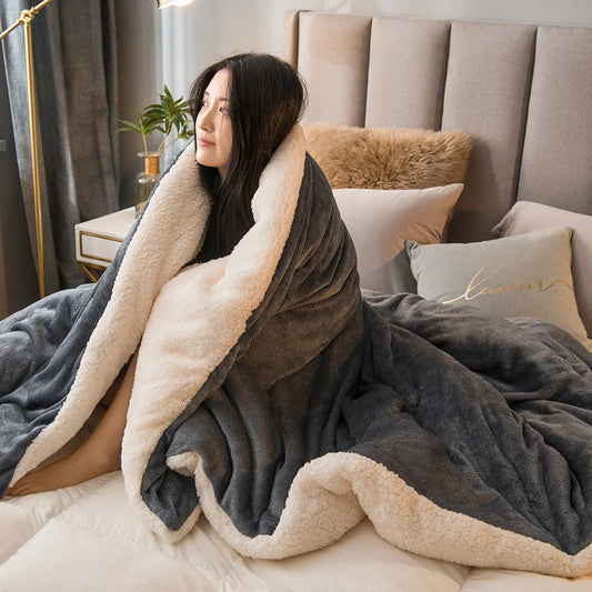 Premium Wool Throw Blanket – Double-Sided Warm Winter Duvet Cover for Bed, Sofa & Camping