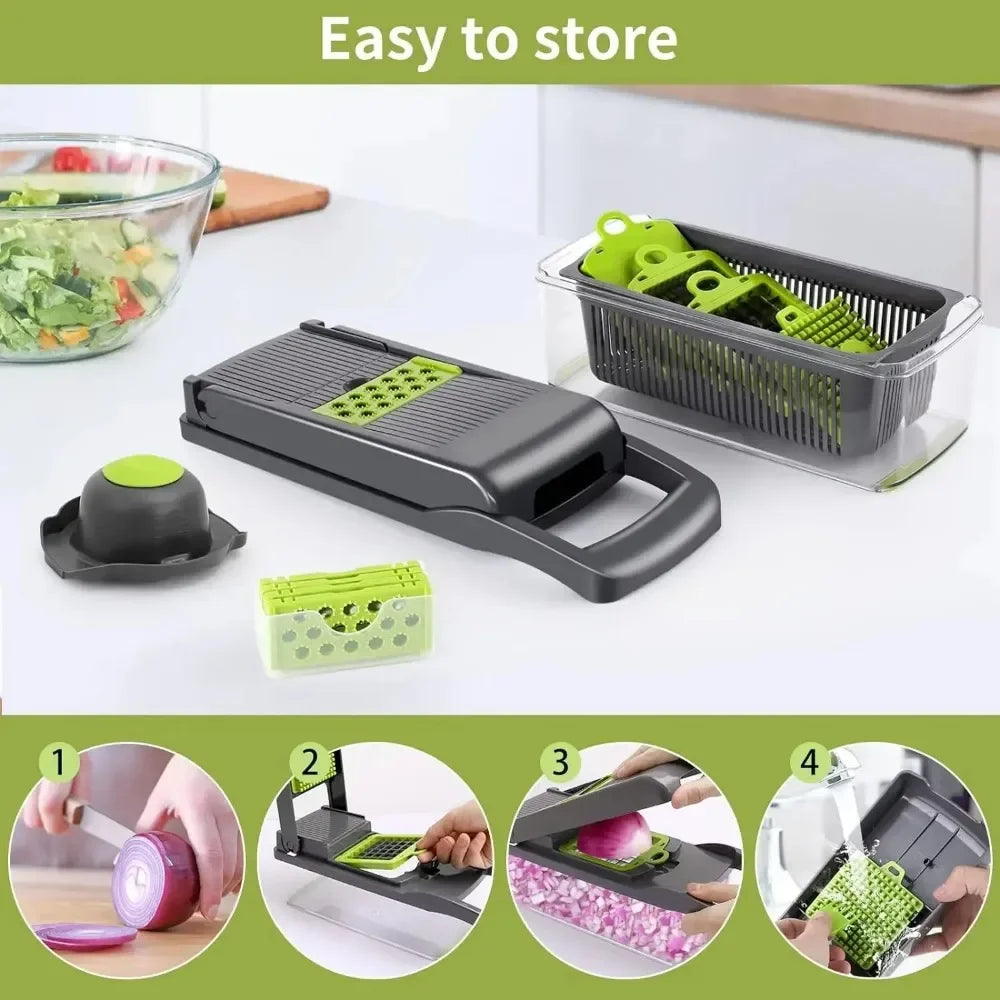 14-in-1 Multifunctional Vegetable Chopper & Food Slicer – Kitchen Dicer, Grater & Cutter Set