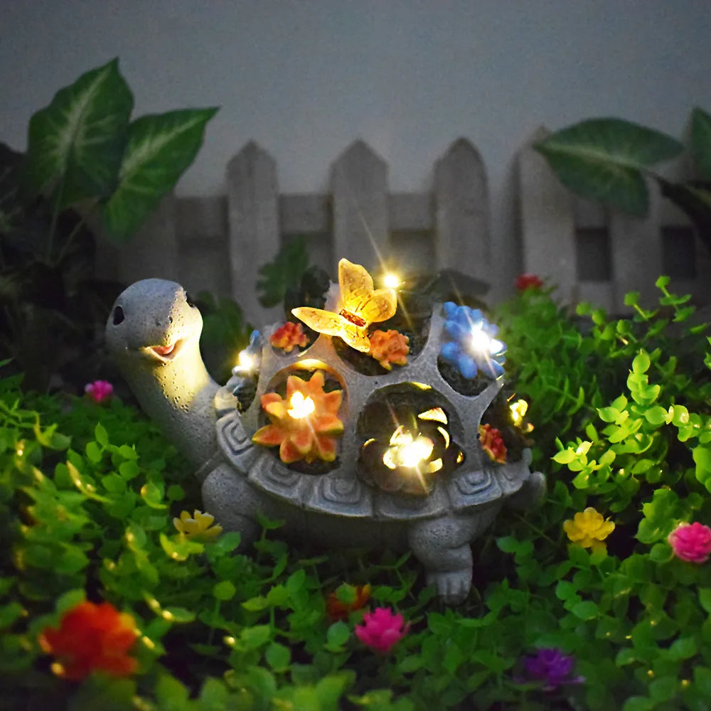 Solar Turtle Garden Outdoor Decor With Succulent Led Lights Solar Garden Statues Turtle Figurine For Yard Patio Balcony Backyard