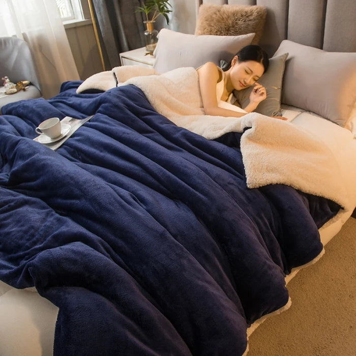 Luxury Wool Throw Blanket – Double Sided Warm Winter Blanket Queen Duvet Cover for Bed Sofa Camping