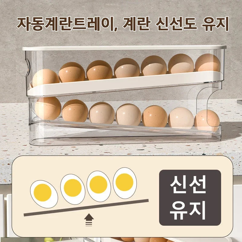 Sliding Egg Holder for Refrigerator – Auto-Rolling Egg Tray Organizer with 18-Slot Storage Rack