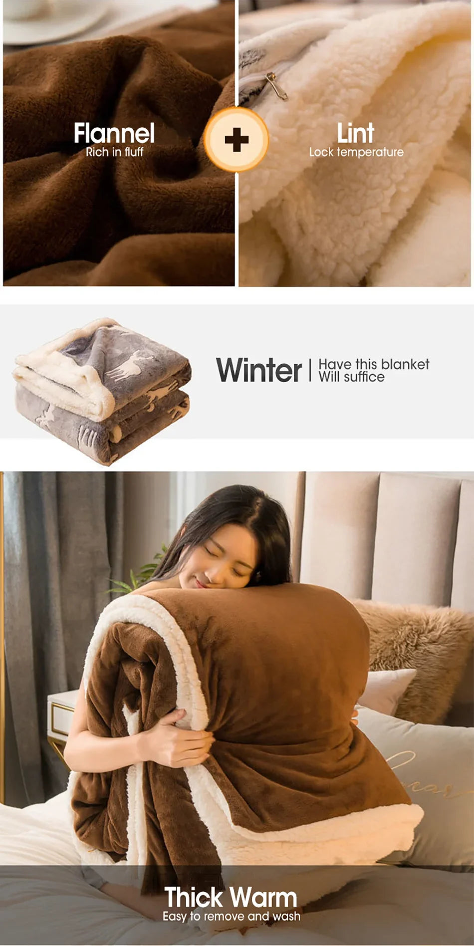 Premium Wool Throw Blanket – Double-Sided Warm Winter Duvet Cover for Bed, Sofa & Camping