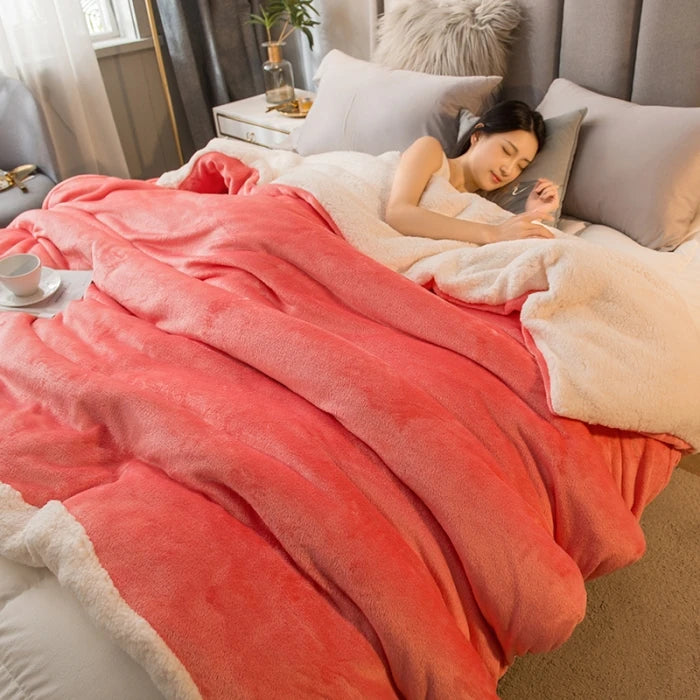 Premium Wool Throw Blanket – Double-Sided Warm Winter Duvet Cover for Bed, Sofa & Camping