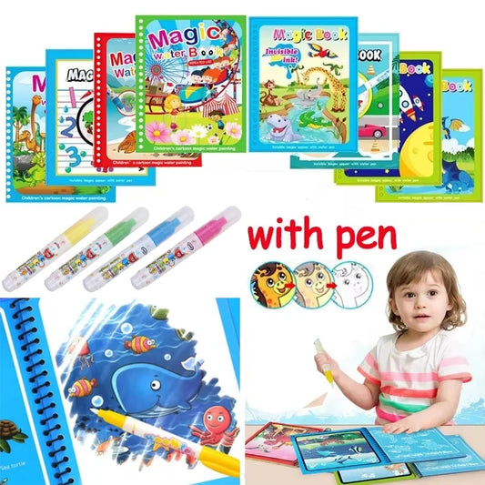Magic Water Coloring Books for Kids with Refillable Pen – Montessori Drawing Toy Early Education Art Set