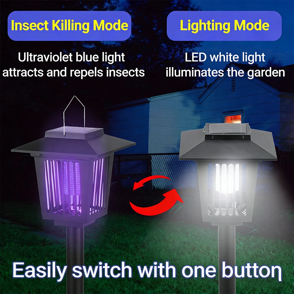 Solar-Powered UV Bug Zapper – Outdoor & Indoor Waterproof Mosquito Killer Lamp with Portable Cordless Design