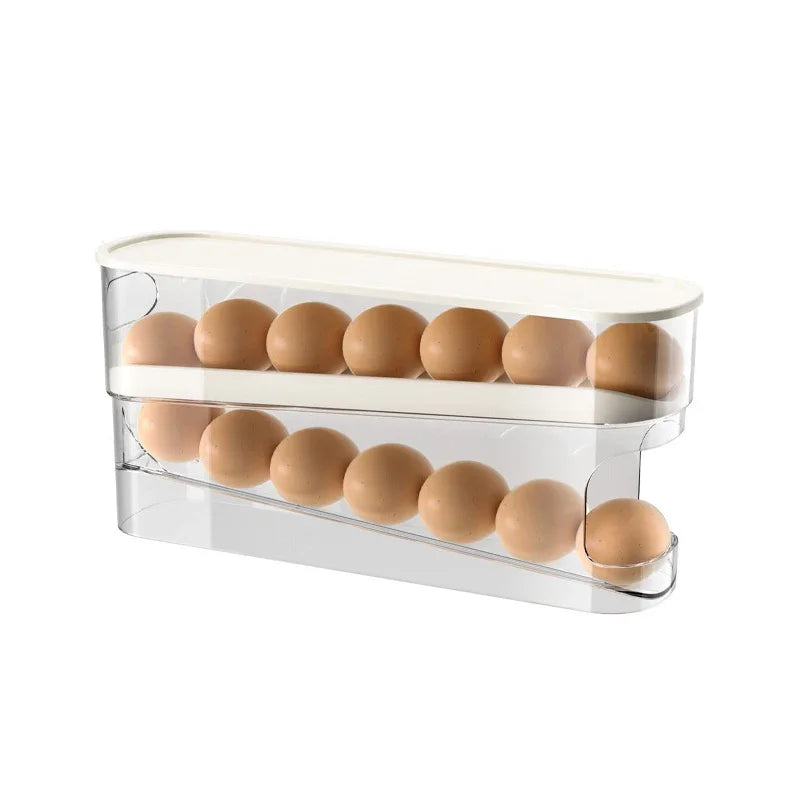 Sliding Egg Holder for Refrigerator – Auto-Rolling Egg Tray Organizer with 18-Slot Storage Rack