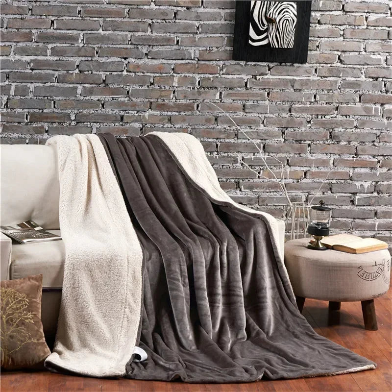 Premium Wool Throw Blanket – Double-Sided Warm Winter Duvet Cover for Bed, Sofa & Camping