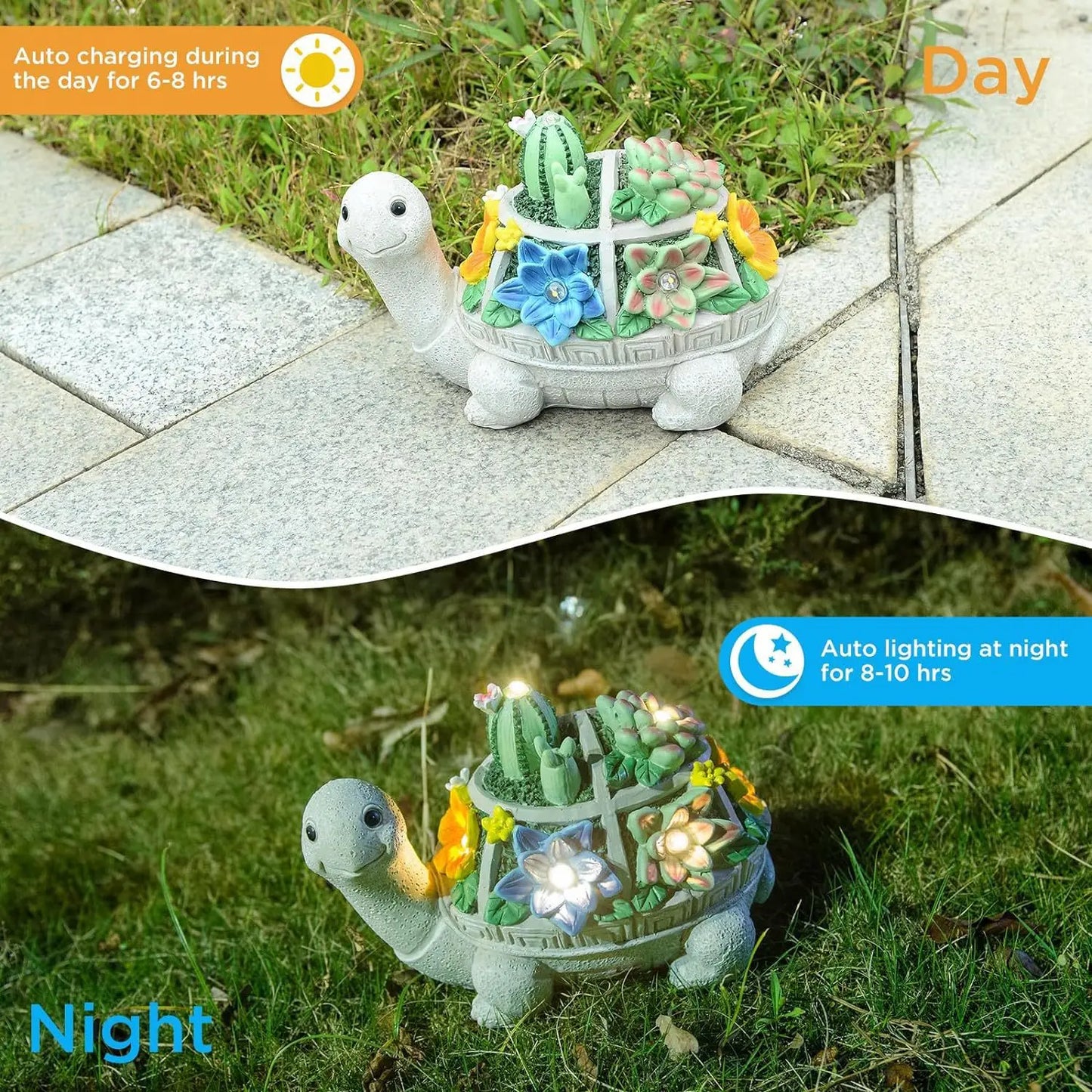 Solar Turtle Garden Outdoor Decor With Succulent Led Lights Solar Garden Statues Turtle Figurine For Yard Patio Balcony Backyard