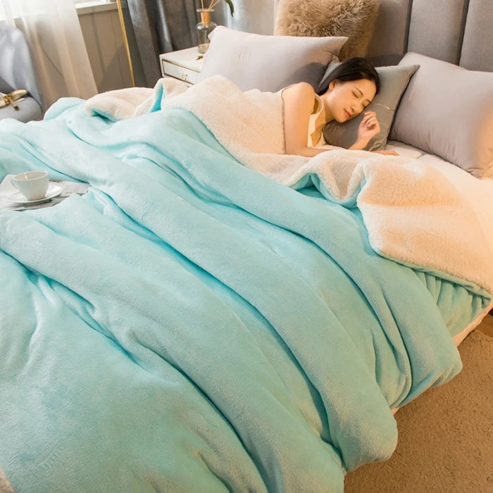 Luxury Wool Throw Blanket – Double Sided Warm Winter Blanket Queen Duvet Cover for Bed Sofa Camping