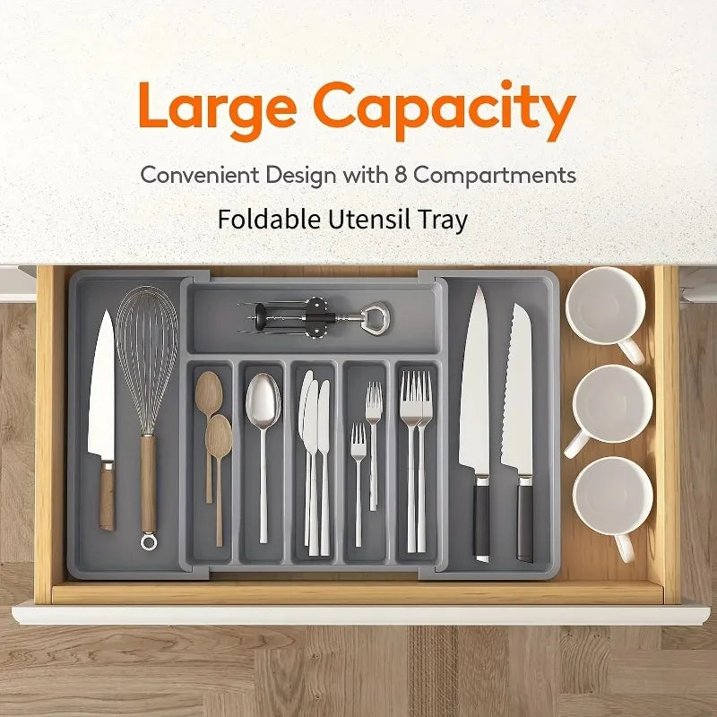 Adjustable Drawer Organizer for Kitchen Utensils & Flatware – Expandable Cutlery & Tableware Divider