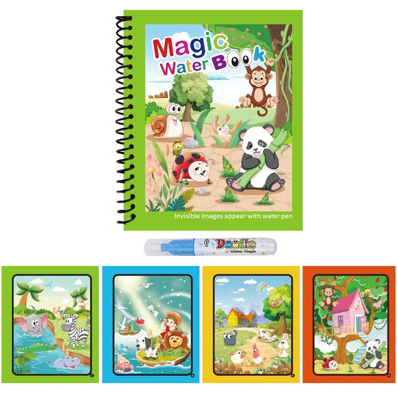 Magic Water Coloring Books for Kids with Refillable Pen – Montessori Drawing Toy Early Education Art Set
