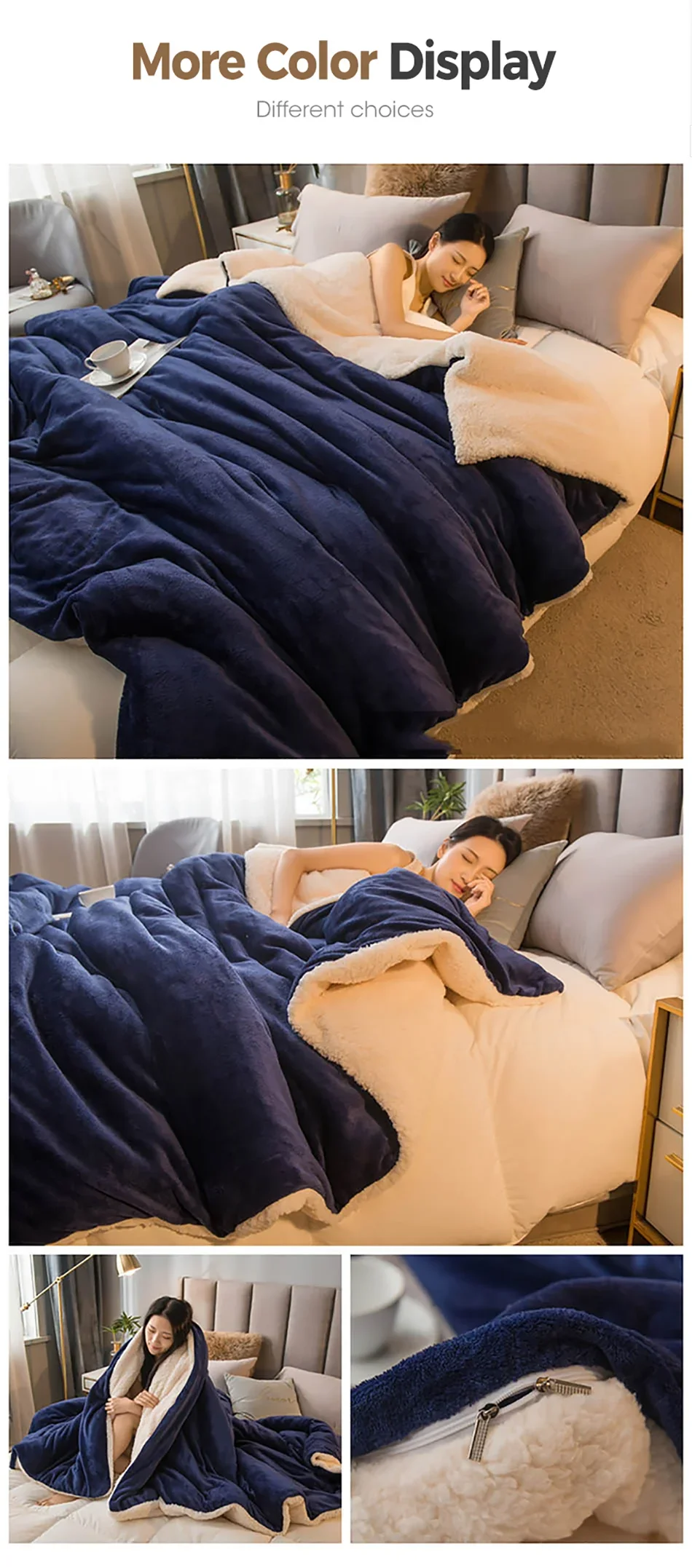 Premium Wool Throw Blanket – Double-Sided Warm Winter Duvet Cover for Bed, Sofa & Camping