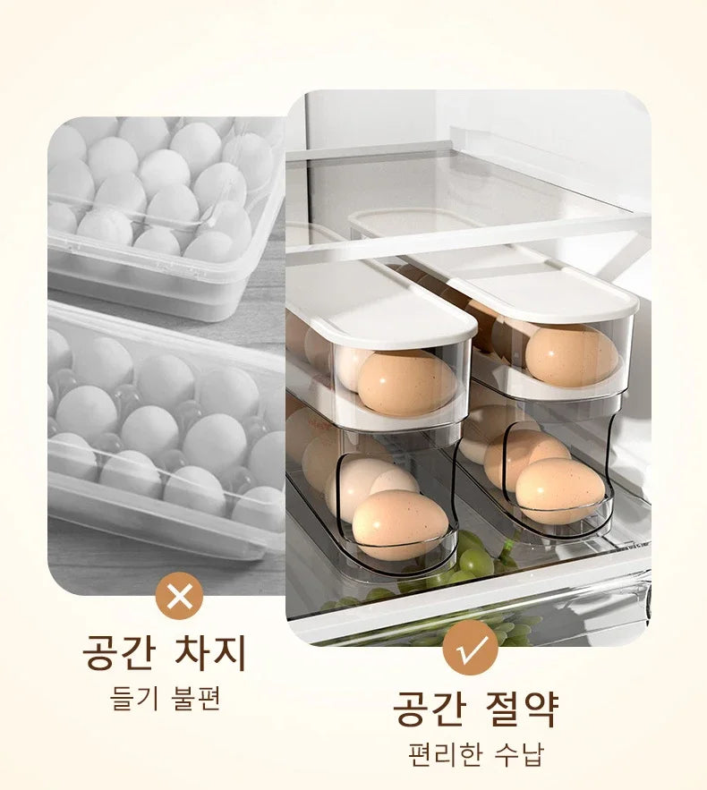 Sliding Egg Holder for Refrigerator – Auto-Rolling Egg Tray Organizer with 18-Slot Storage Rack