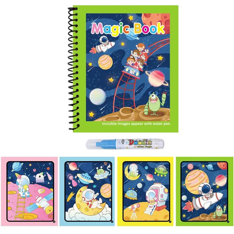 Magic Water Coloring Books for Kids with Refillable Pen – Montessori Drawing Toy Early Education Art Set