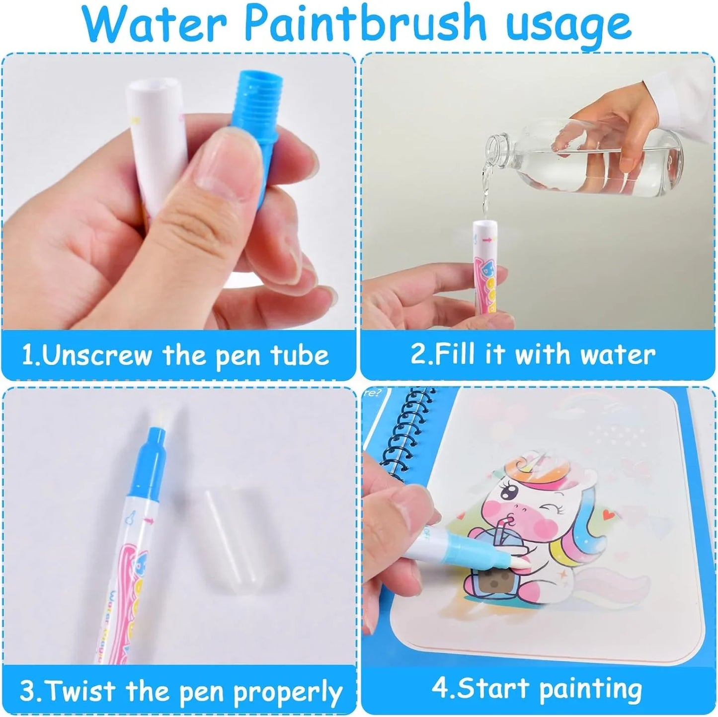 Magic Water Coloring Books for Kids with Refillable Pen – Montessori Drawing Toy Early Education Art Set