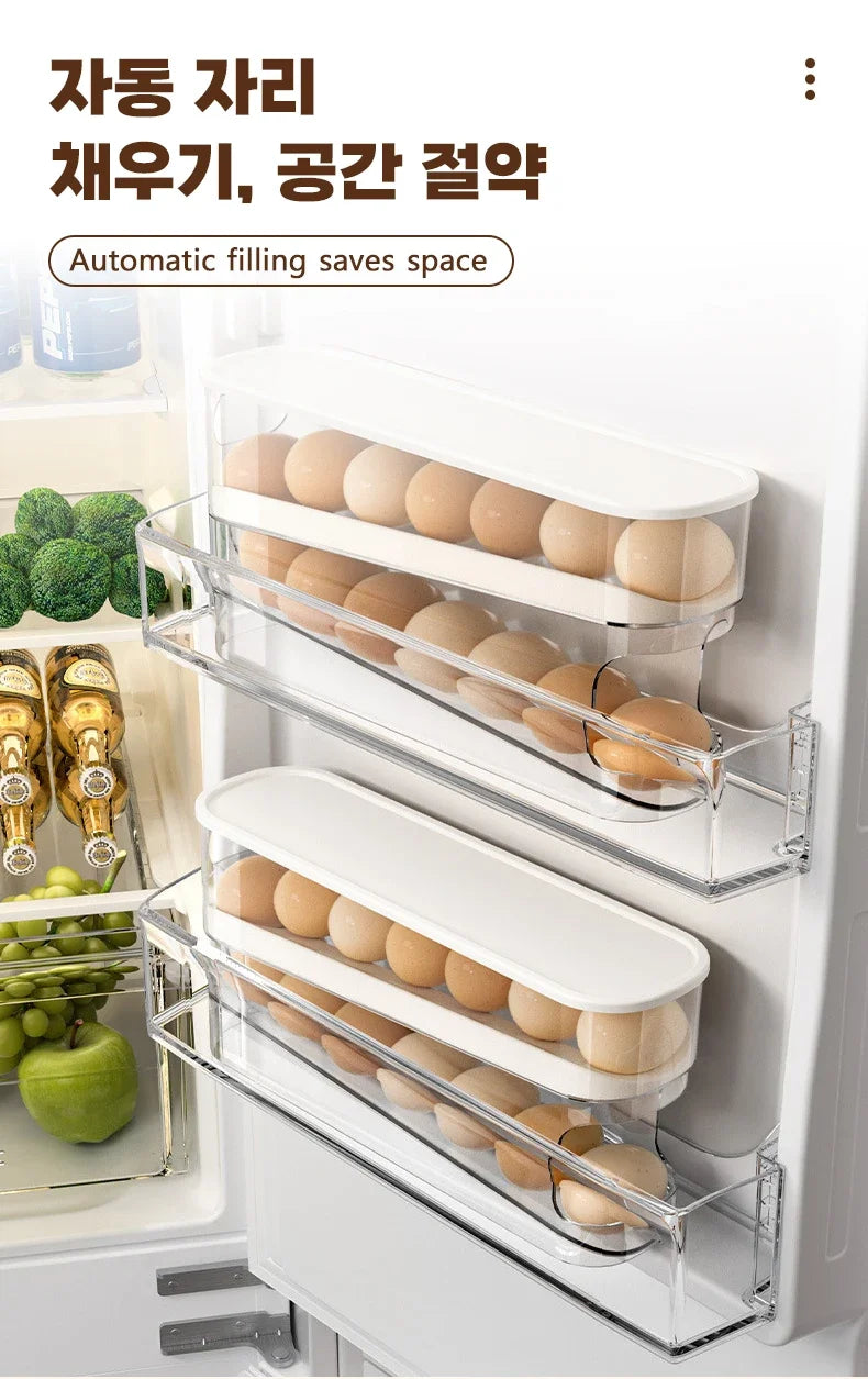 Sliding Egg Holder for Refrigerator – Auto-Rolling Egg Tray Organizer with 18-Slot Storage Rack