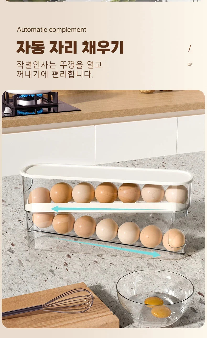 Sliding Egg Holder for Refrigerator – Auto-Rolling Egg Tray Organizer with 18-Slot Storage Rack