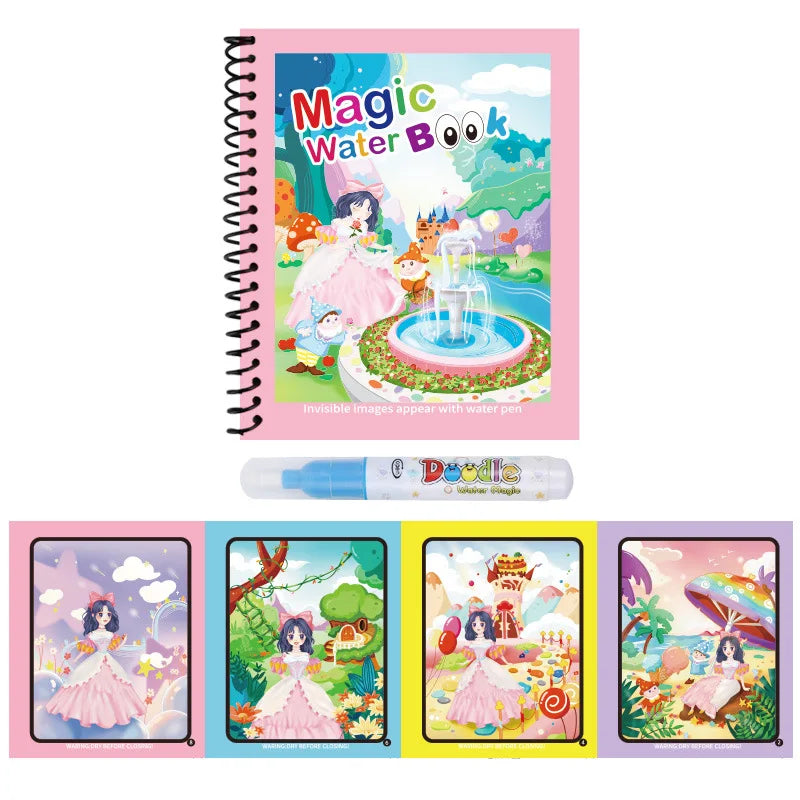 Magic Water Coloring Books for Kids with Refillable Pen – Montessori Drawing Toy Early Education Art Set