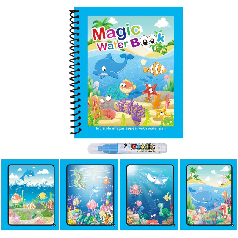 Magic Water Coloring Books for Kids with Refillable Pen – Montessori Drawing Toy Early Education Art Set