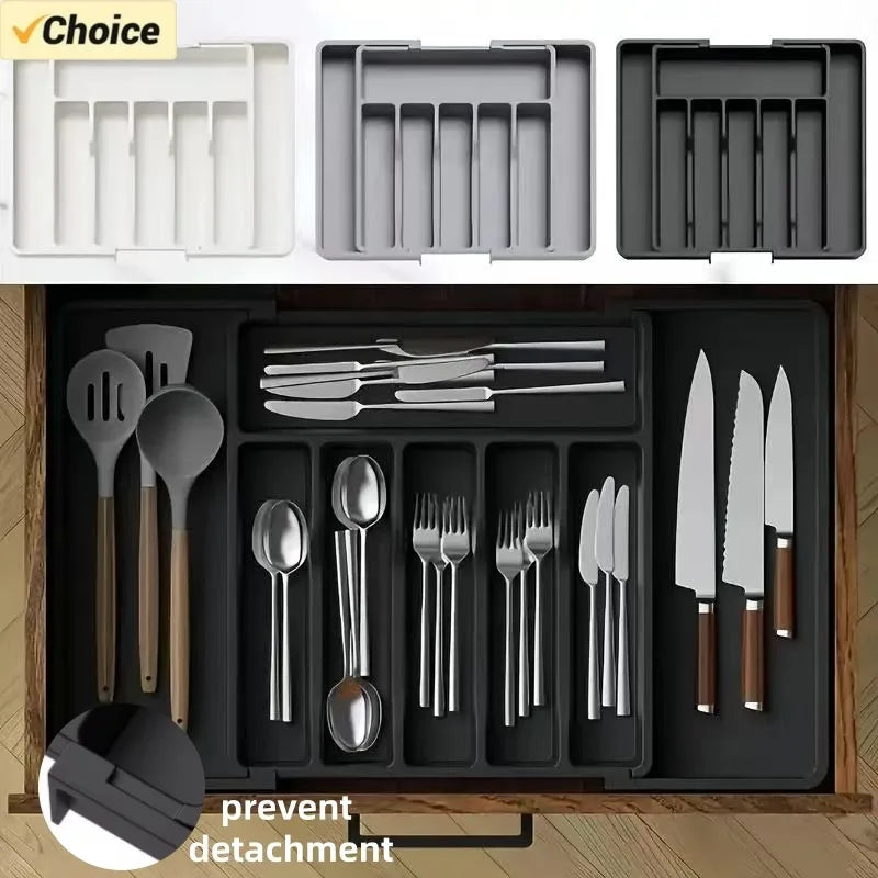 Adjustable Drawer Organizer for Kitchen Utensils & Flatware – Expandable Cutlery & Tableware Divider