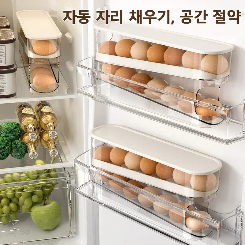 Sliding Egg Holder for Refrigerator – Auto-Rolling Egg Tray Organizer with 18-Slot Storage Rack