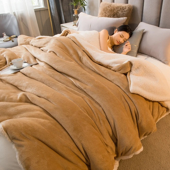 Luxury Wool Throw Blanket – Double Sided Warm Winter Blanket Queen Duvet Cover for Bed Sofa Camping