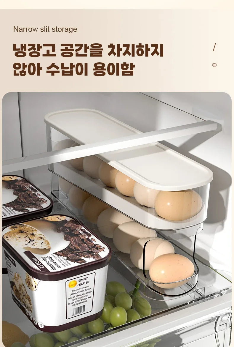 Sliding Egg Holder for Refrigerator – Auto-Rolling Egg Tray Organizer with 18-Slot Storage Rack