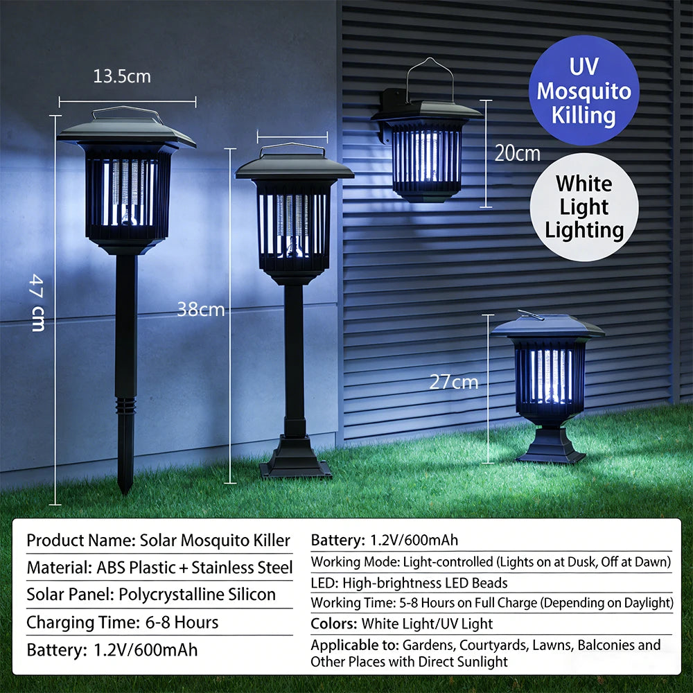 Solar-Powered UV Bug Zapper – Outdoor & Indoor Waterproof Mosquito Killer Lamp with Portable Cordless Design
