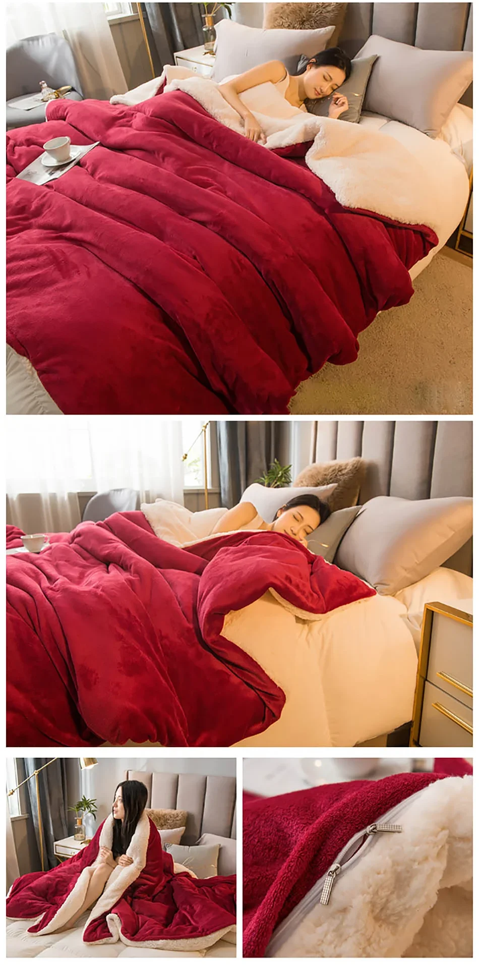 Premium Wool Throw Blanket – Double-Sided Warm Winter Duvet Cover for Bed, Sofa & Camping
