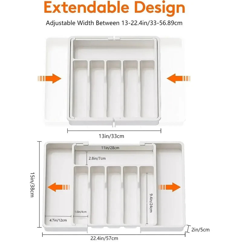 Adjustable Drawer Organizer for Kitchen Utensils & Flatware – Expandable Cutlery & Tableware Divider