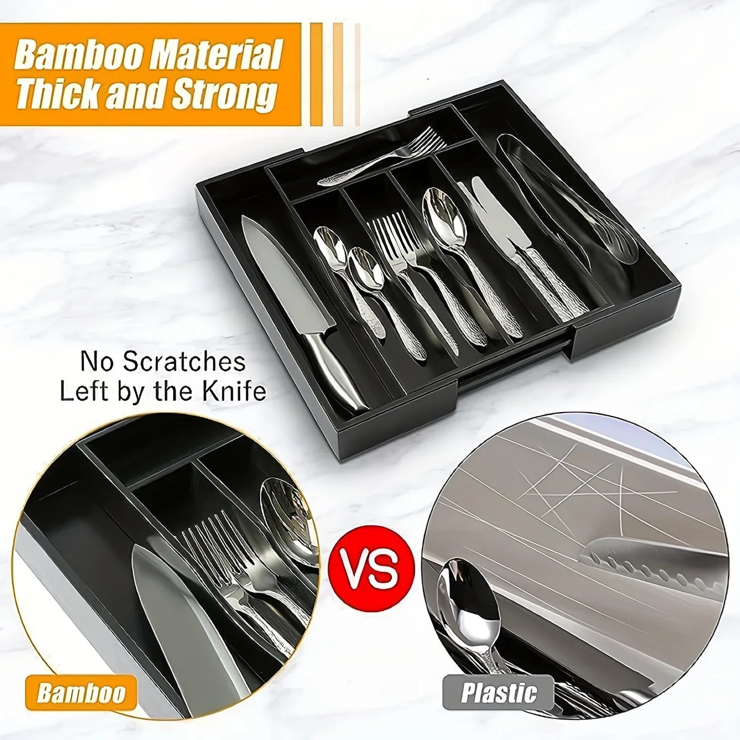 Adjustable Drawer Organizer for Kitchen Utensils & Flatware – Expandable Cutlery & Tableware Divider